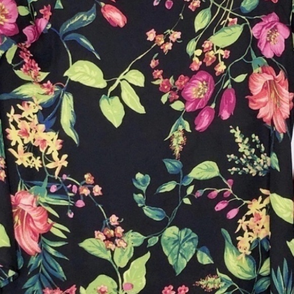 Status Floral Chiffon Blouse Black Multi Flowy Bell Sleeves Size Small - Picture 9 of 10